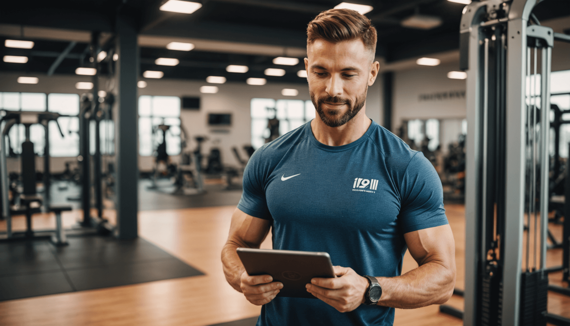 Personal trainer with client checking booking schedule