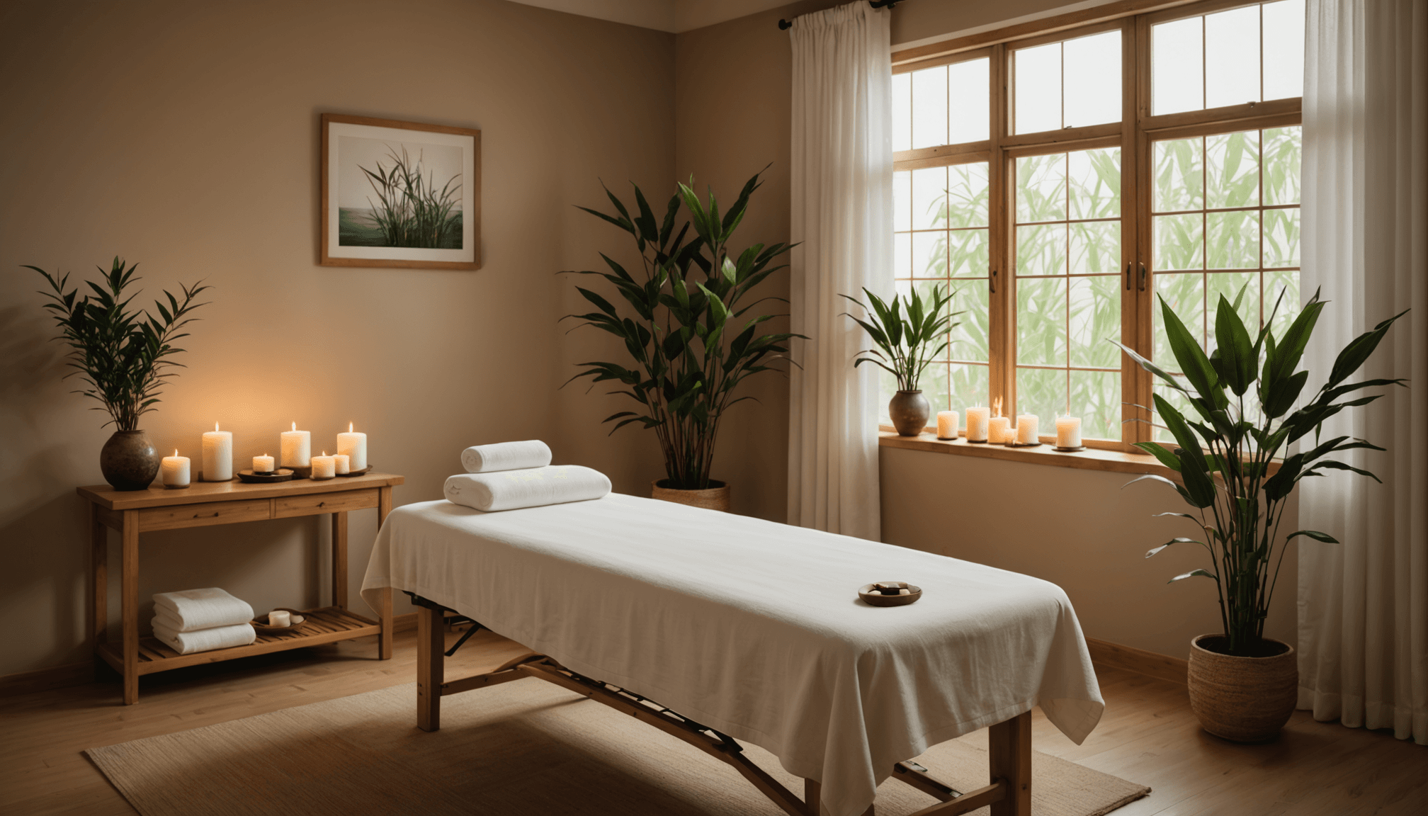 Massage therapy room with calming ambiance